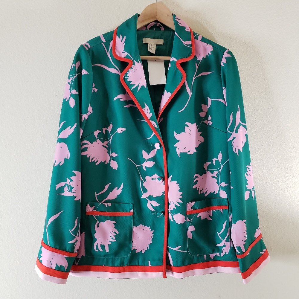 H&M Pink and Green Patterned Blazer